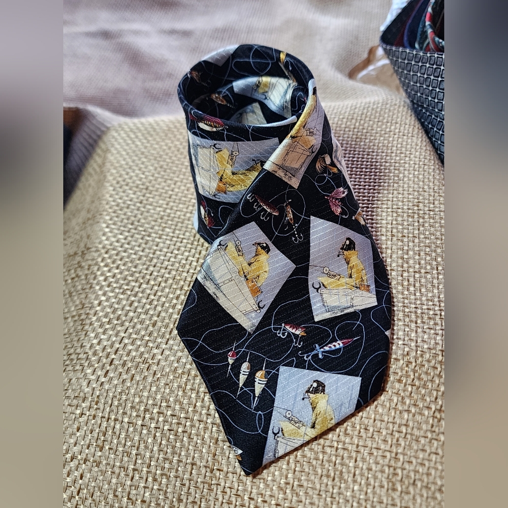 Fly Fishing Men's Necktie Saturday Evening Post Silk Black Neck Tie